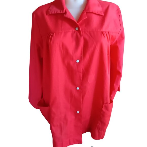 Vintage Womens Medium Work Shirt Beautician Granny Snap Up 1970's Chore Pockets - Picture 2 of 7